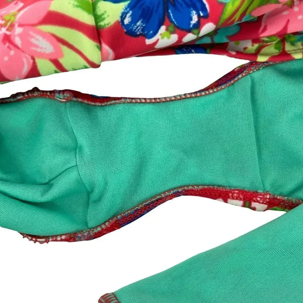 Hollister Bikini Bottom High Waist Size M / L Tropical Floral Red Blue Swimwear